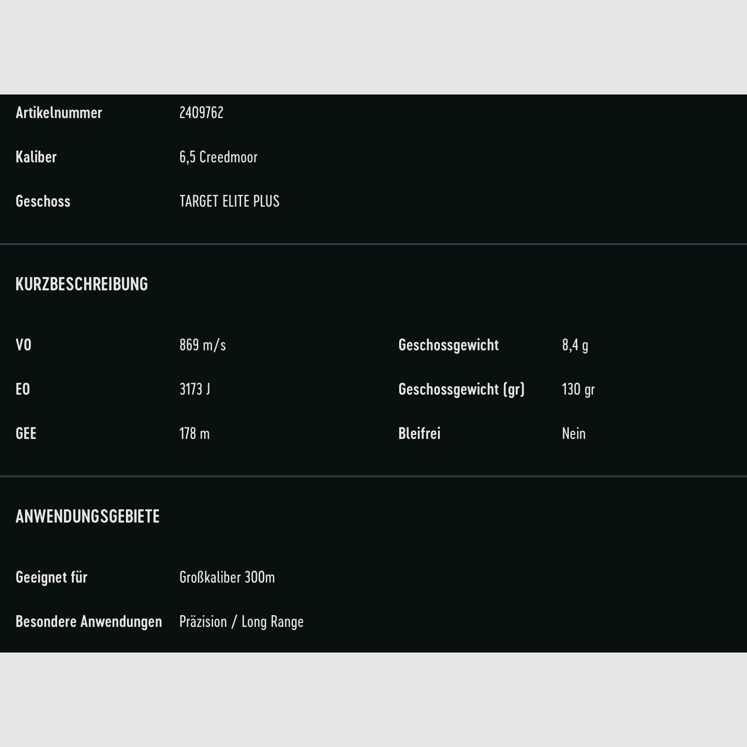 RWS 2409762 Target Elite Plus 6,5 Creedmoor Scorion 8,4g 130grs. Volle mantel