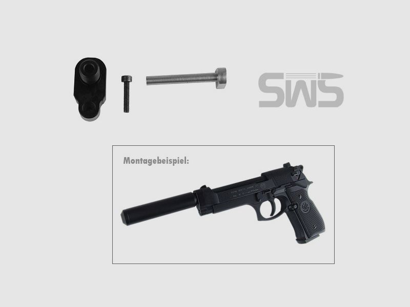 SchalldĂ¤mpferadapter fĂĽr CO2 Pistole Beretta M92 FS 1/2 Zoll UNF