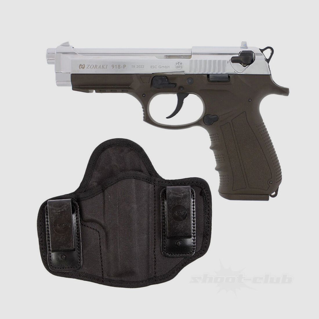 Zoraki	 918-P Schreckschusspistole 9mm PAK Chrom ODG Holster Set