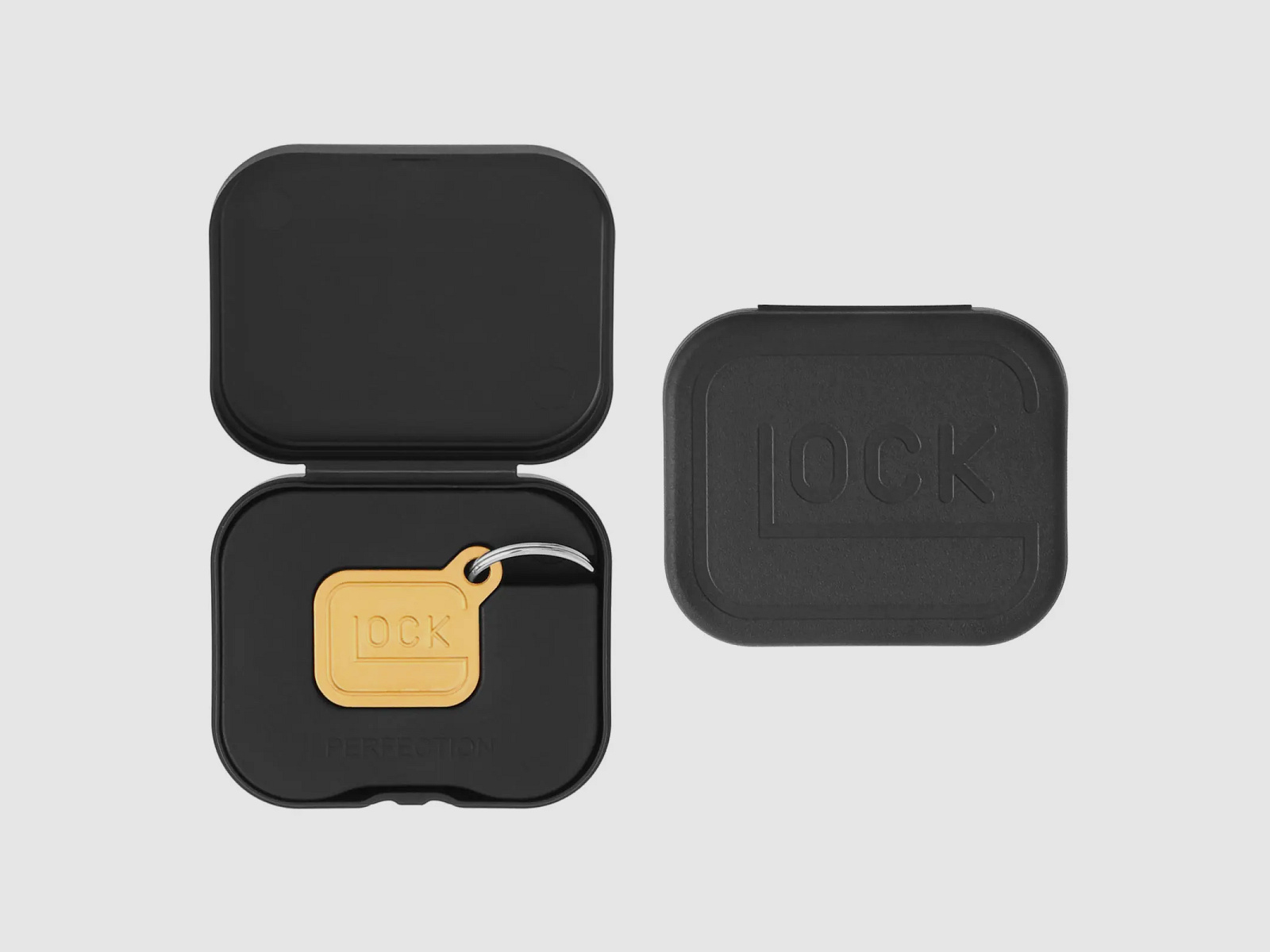 Glock Schlüsselanhänger „Logo“ – Metall vergoldet – Gold – ca. 2,8 × 2,4 cm