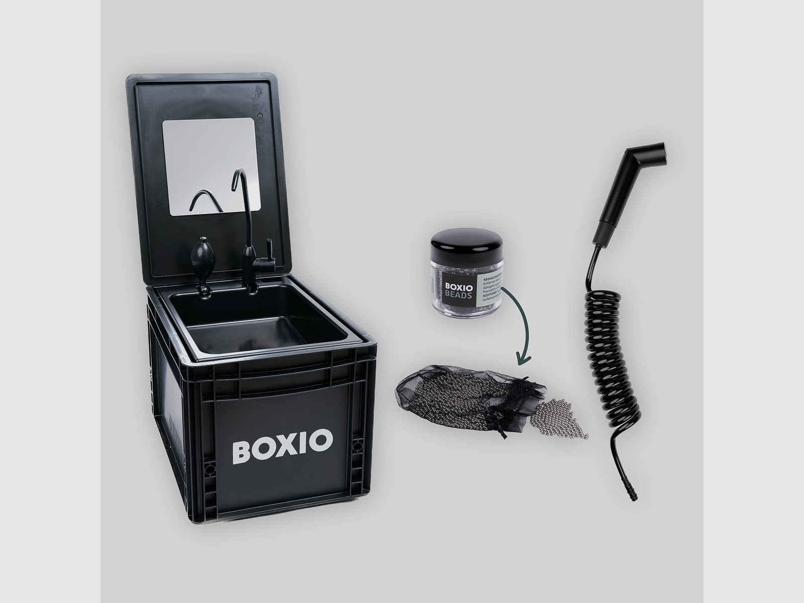 BOXIO WASH PLUS | Mobiles Waschbecken mit Campingdusche