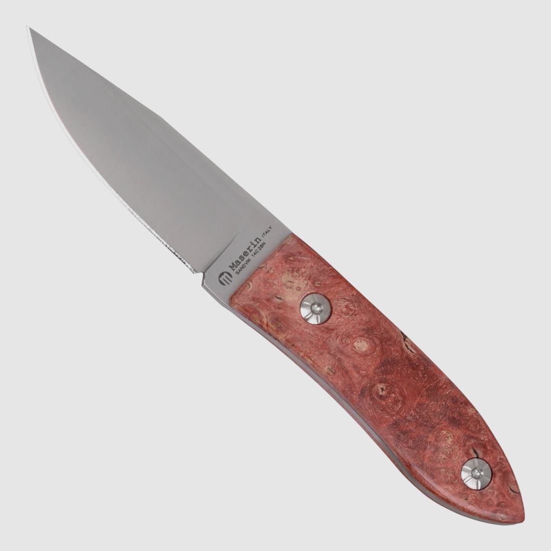 Maserin Messer Ahorn Holz rot mit schöner brauner Lederscheide