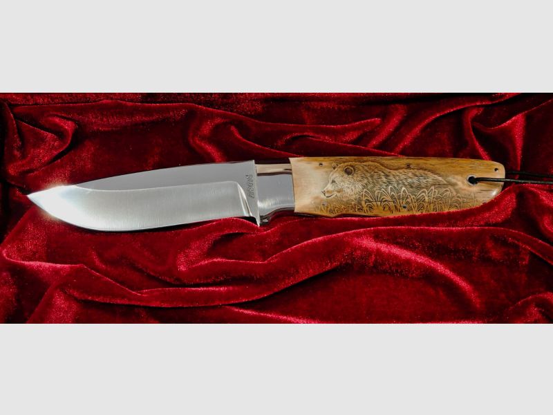 DNC "Athos" – RWL34 | Marfil de mamut | Grabado Scrimshaw Oso | Cuchillo de colección exclusivo | Cuchillo de caza, imagen 1 de 6