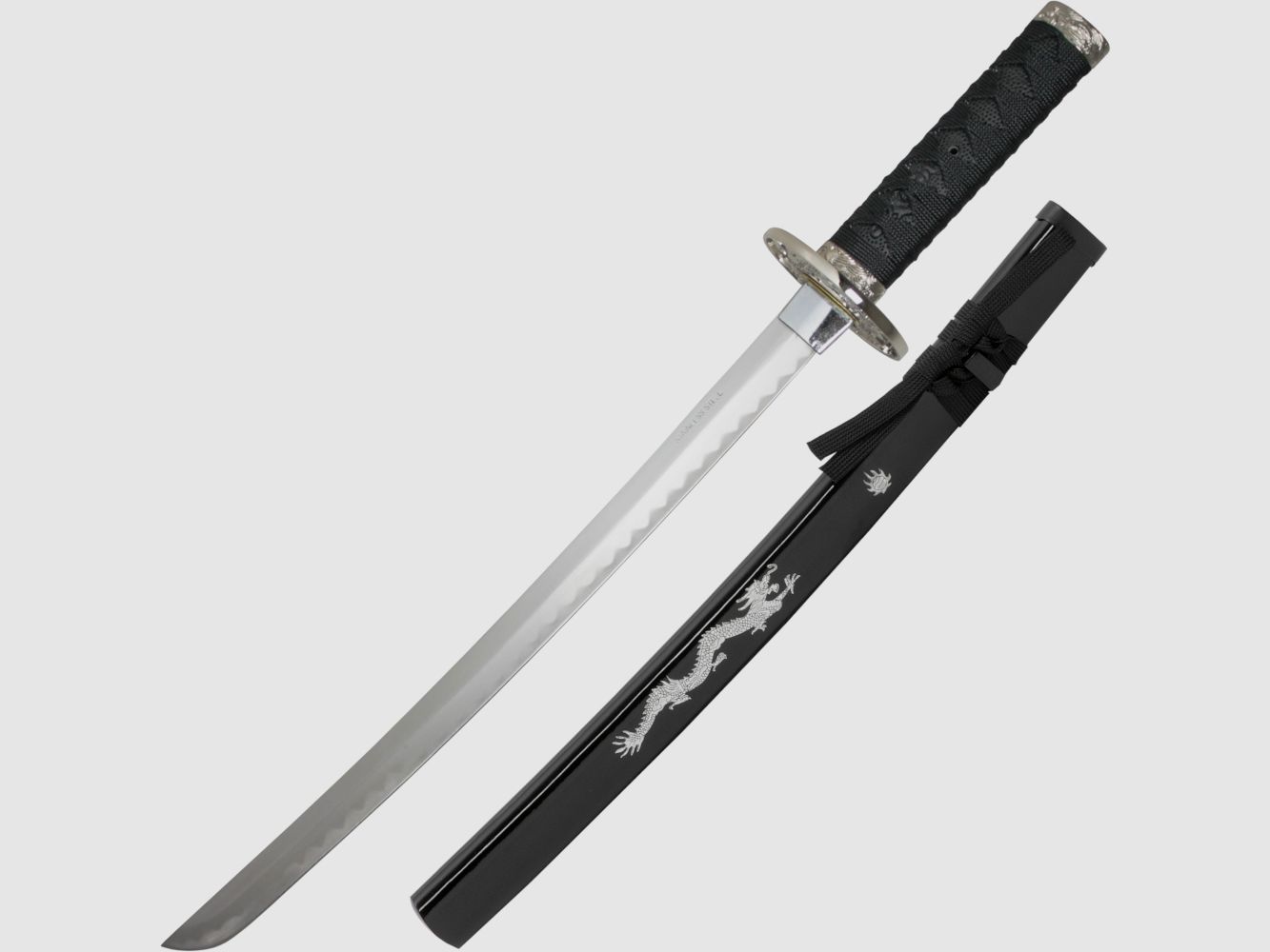 Srebrny Smok Wakizashi w komplecie z Saya