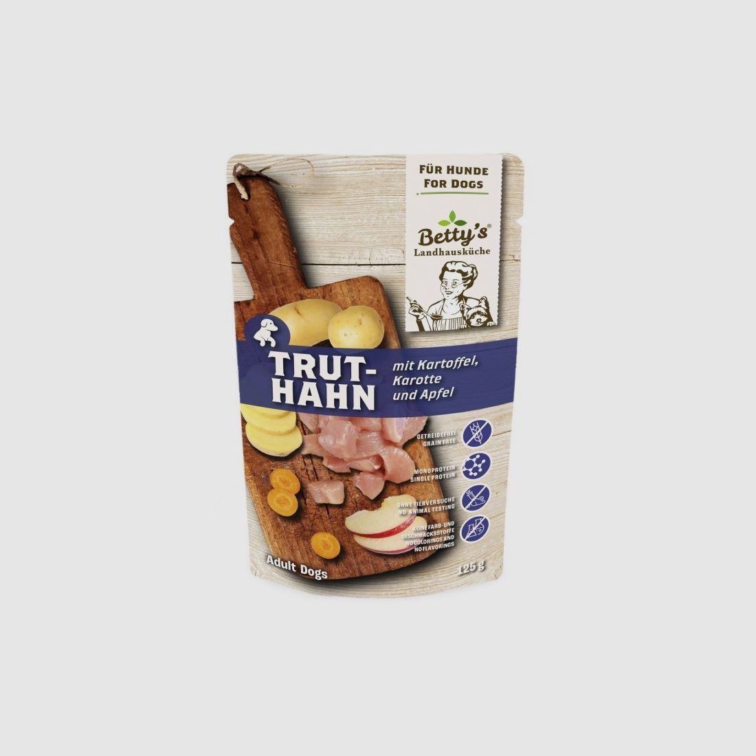 Betty's Landhausküche Hunde Nassfutter Frischhaltebeutel Truthahn mit Kartoffel 125g