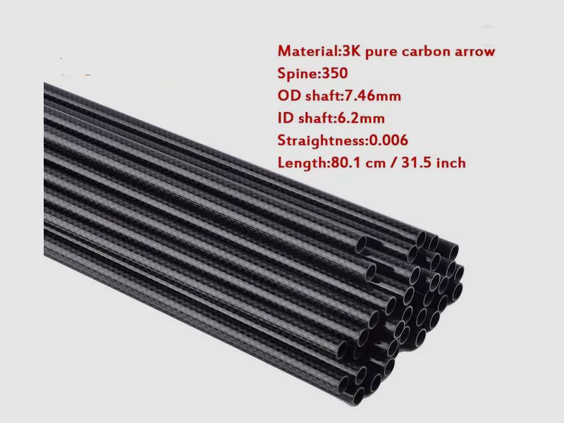 AMEYXGS - 31.5 inches - Spine 350 - Pure Carbon Arrow Shaft - 12 pieces - 3K High Performance Shafts for Compound & Recurve Bows