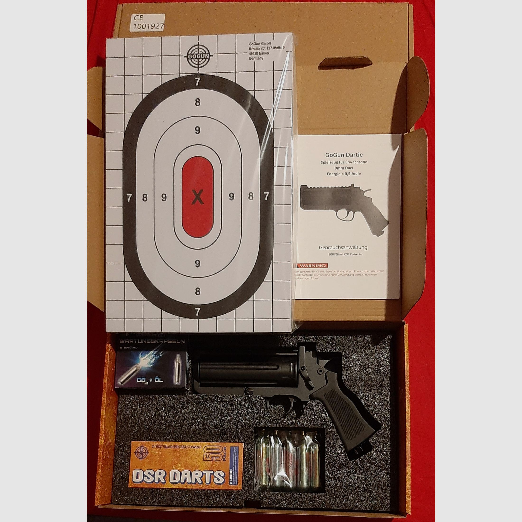 GoGun Dartie CO2 Revolver (unter 0,5 Joule) im Pro Kit + Waffentresor (Wert 99 Euro) Erwachsenen Spielzeug