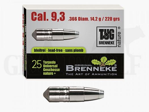 .366 / 9.3 mm 220 gr / 14.2 g Brenneke TUG Nature+ Bullets 25 pieces