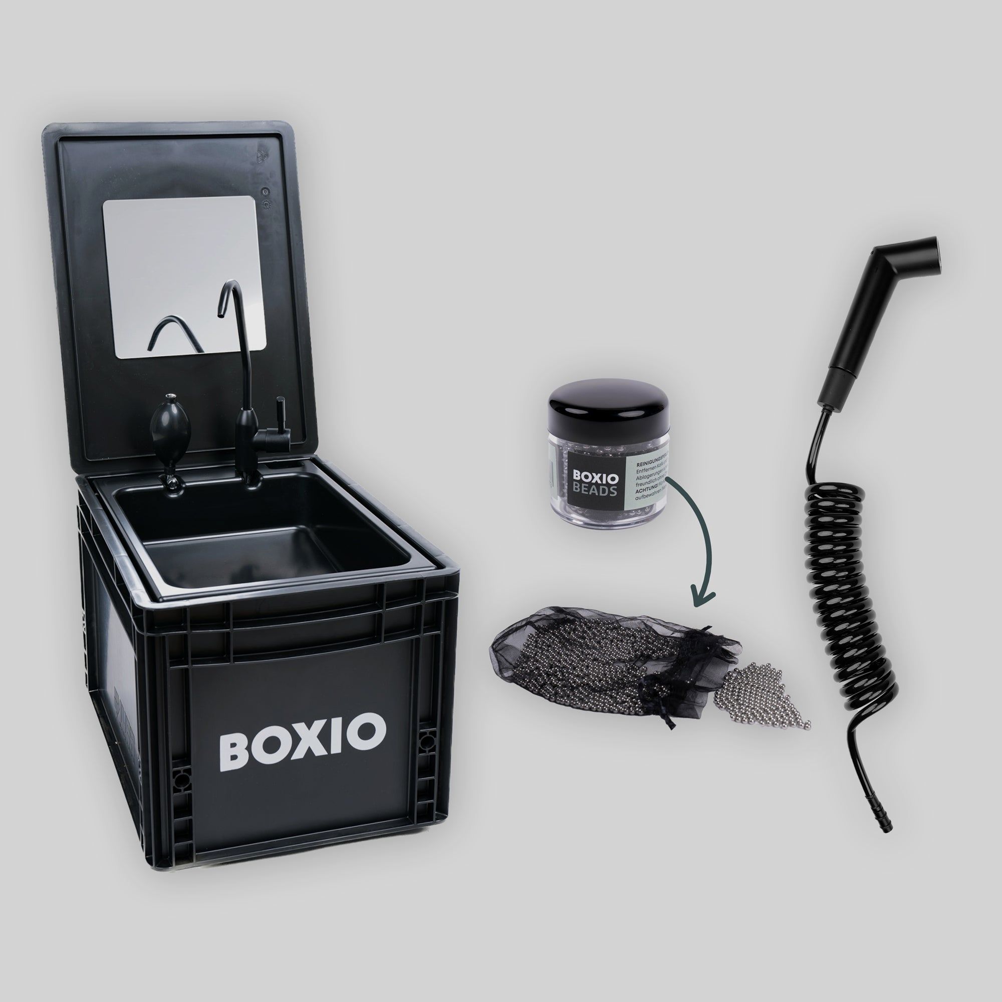 BOXIO WASH PLUS | Mobiles Waschbecken mit Campingdusche