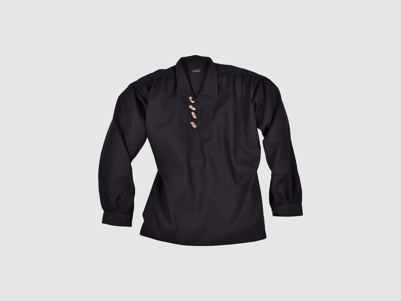 Middeleeuwse blouse met houten knopen, zwart