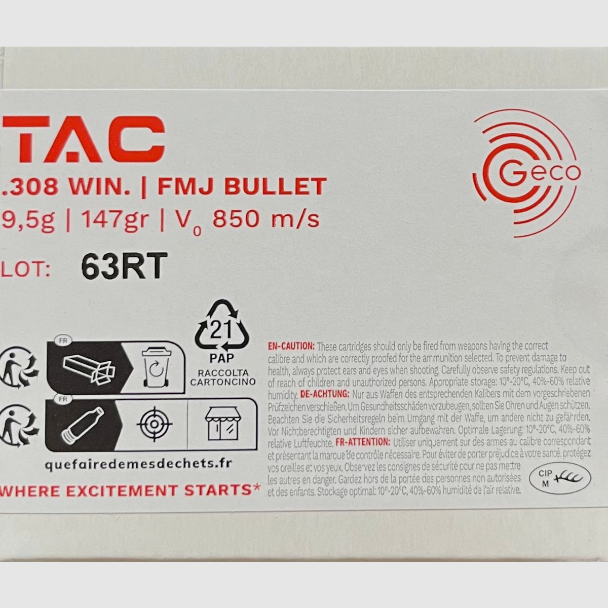Geco .308Win TAC FMJ 147grs - 400 rounds