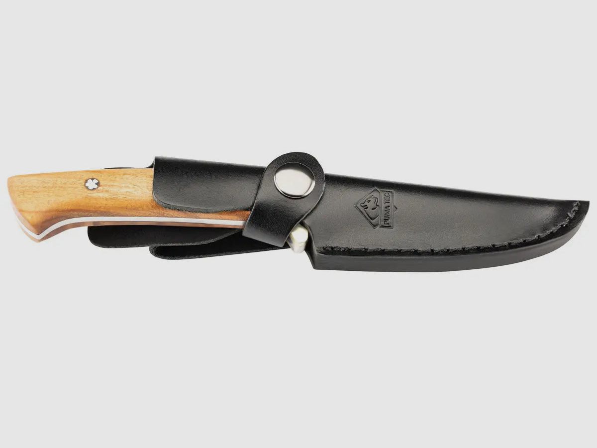 Couteau de ceinture PUMA TEC, bois d'olivier avec des épingles en mosaïque