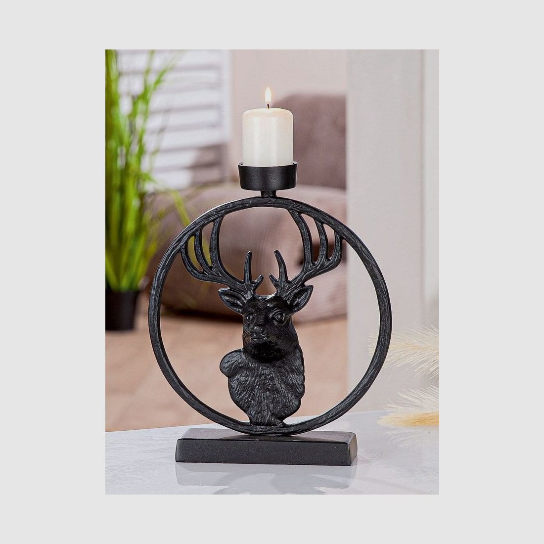 Gilde Teelichtleuchter Deer in Circle Hirschmotiv Metall