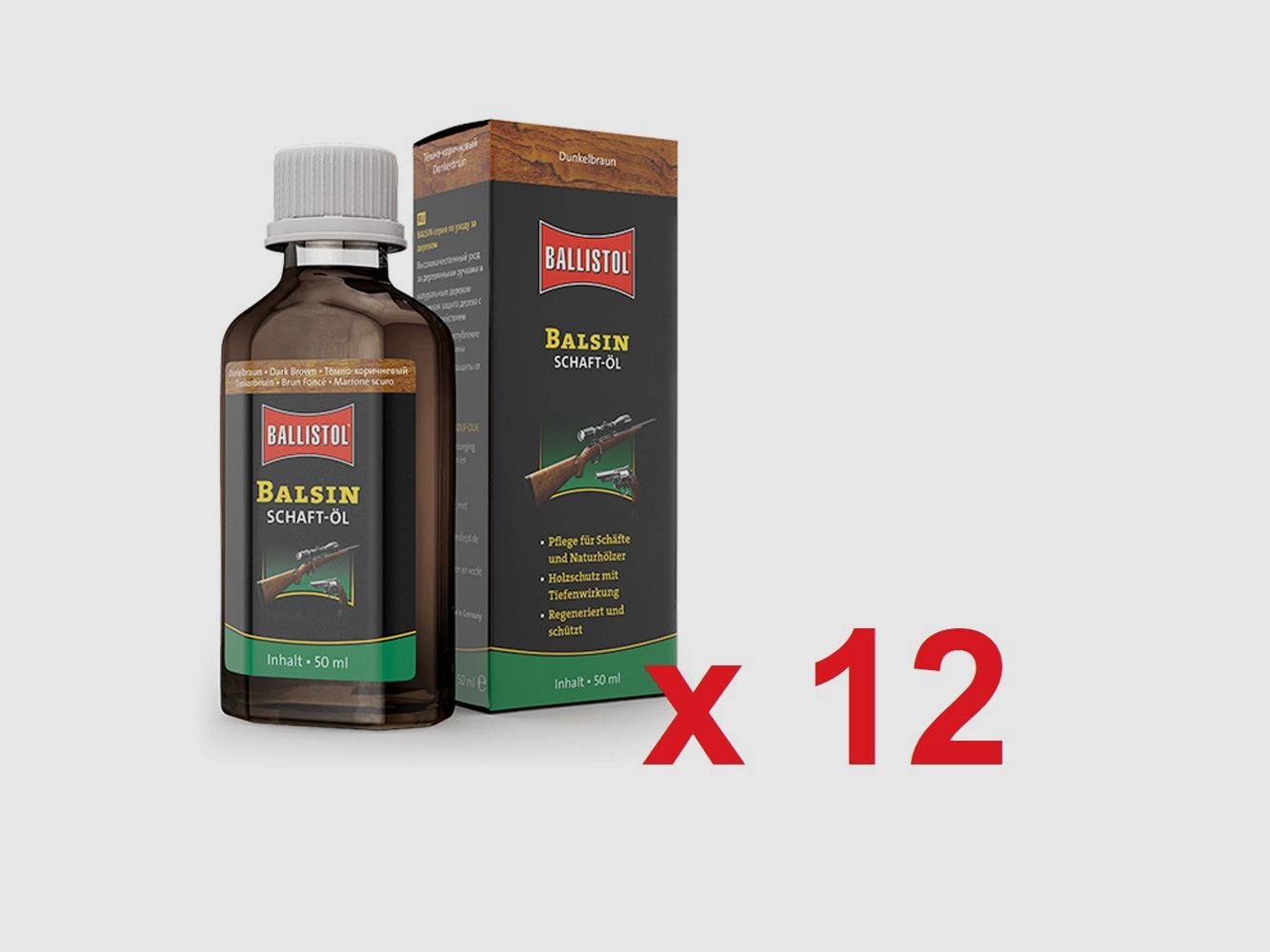 Balsin Schutzöl Dunkelbraun 50 ml von Ballistol im Karton mit 12 Stk.