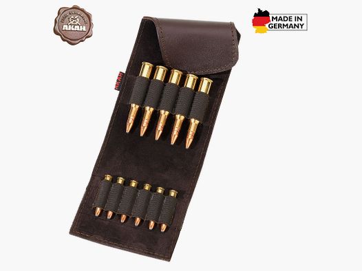 AKAH Patronenetui aus Büffelleder für 5 Kugelpartronen und 6 Schonzeitpatronen