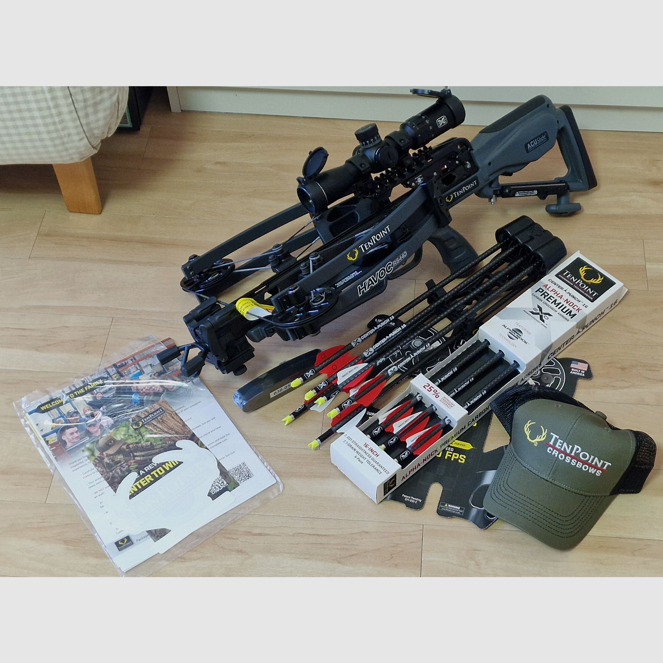 Tenpoint Havoc RS440 Grafito incluido mochila para arco de ballesta Halo HCS-20120 y 6 piezas de 16'' EVO-X Center Punch Premium flechas con Alpha-Nocks