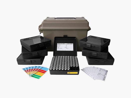 MTM valigetta da trasporto con maniglia pieghevole, incl. set di 7 scatole per cartucce (P-100-45), marrone, confezione da 6