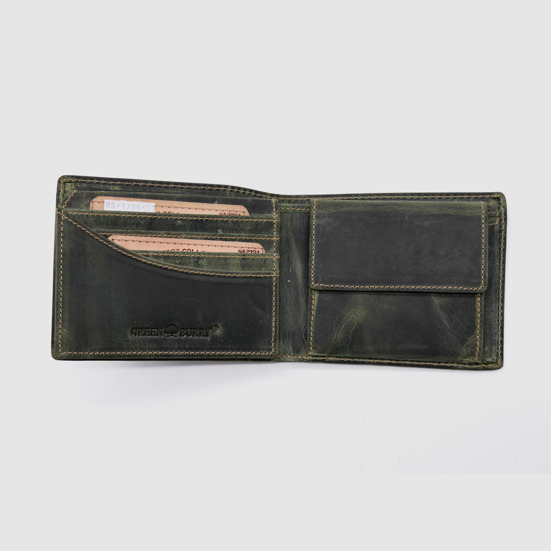 Greenburry Leder Geldbörse olive Vintage Animal Collection Royal Stag Hirsch 1705-rs-30