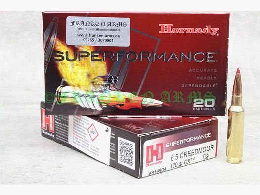 Hornady Superformance CX 6,5 Creedmoor 120gr. 7,8g 20 pièces Prix dégressifs
