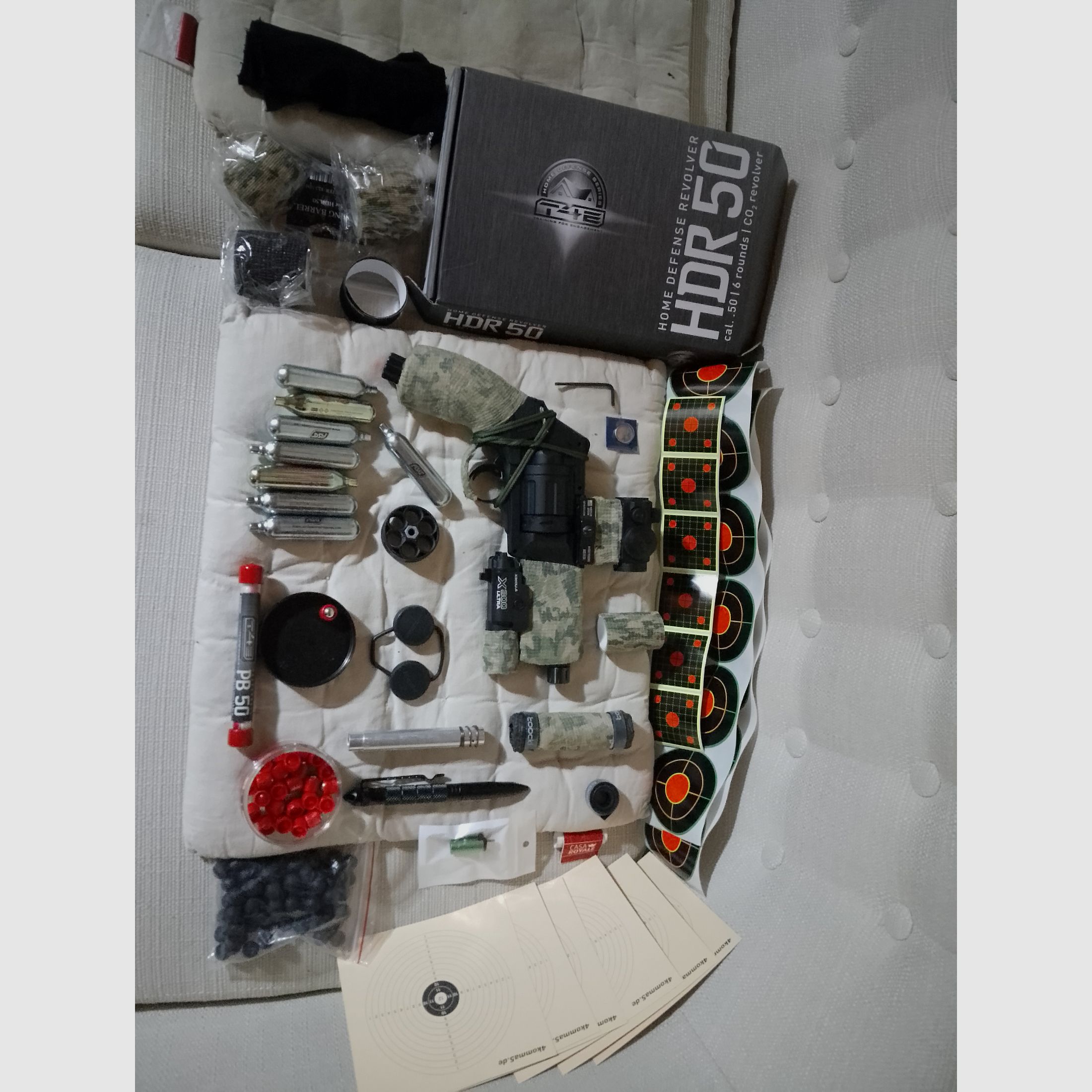 T4e HDR50 Tuning canna rosso verde punto di mira pallini in acciaio gomma RAM Paintball marker Cal .50 set lampada capsule CO2