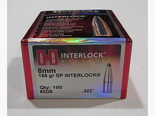 boite 100 ogives Hornady cal 8mm(0.323&Prime;) 195 grs Interlock SP ref 3236