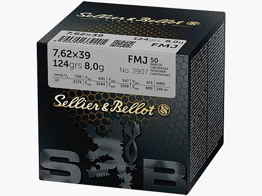 Sellier & Bellot 7.62×39 full coat 8.0g/124grs.