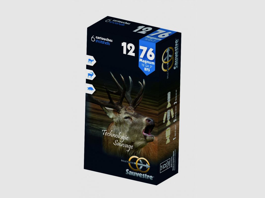 BOITE DE 5 CARTOUCHES BALLE SAUVESTRE C12/70 MINI MAGNUM SANS PLOMB, image 2 sur 2