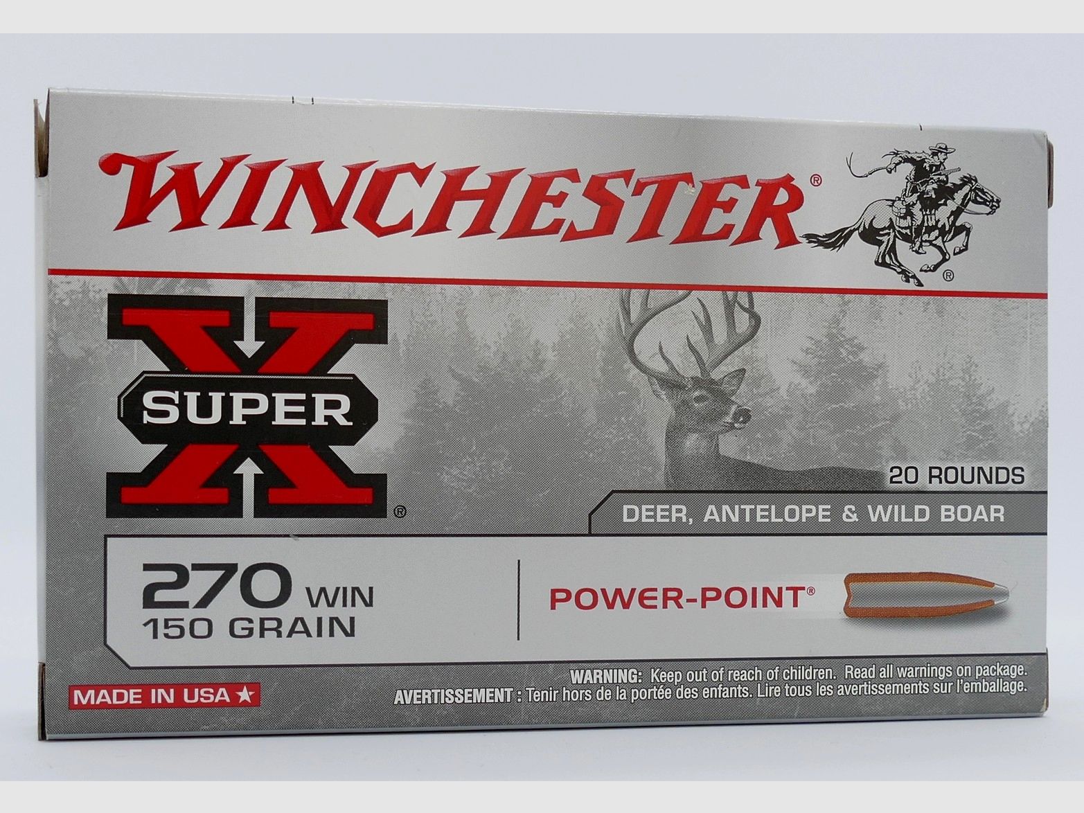 Winchester .270Win. Power Point 9.7g/150grs rifle cartridges