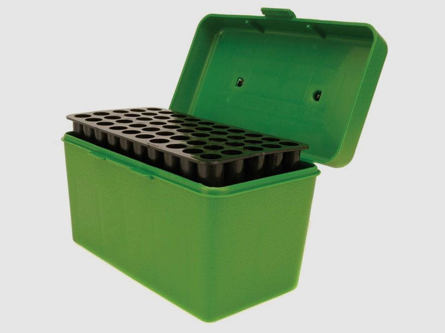 MTM Deluxe scatola per cartucce H50-R-MAG-10 verde con coperchio a ribalta e maniglia per 50 cartucce .257 e altre.
