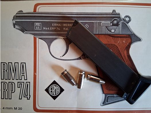 Magazynek 7-nabojowy do Erma ERP 74 nieużywany z trzema adapterami nabojów 4mm M20