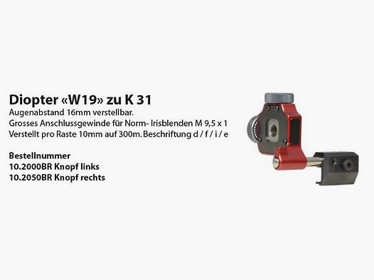 Wyss W19 diottra per K31, rossa, sinistra
