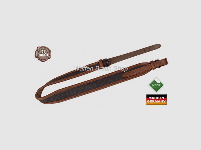 Correa de rifle AKAH de cuero de alce y loden con base de corcho