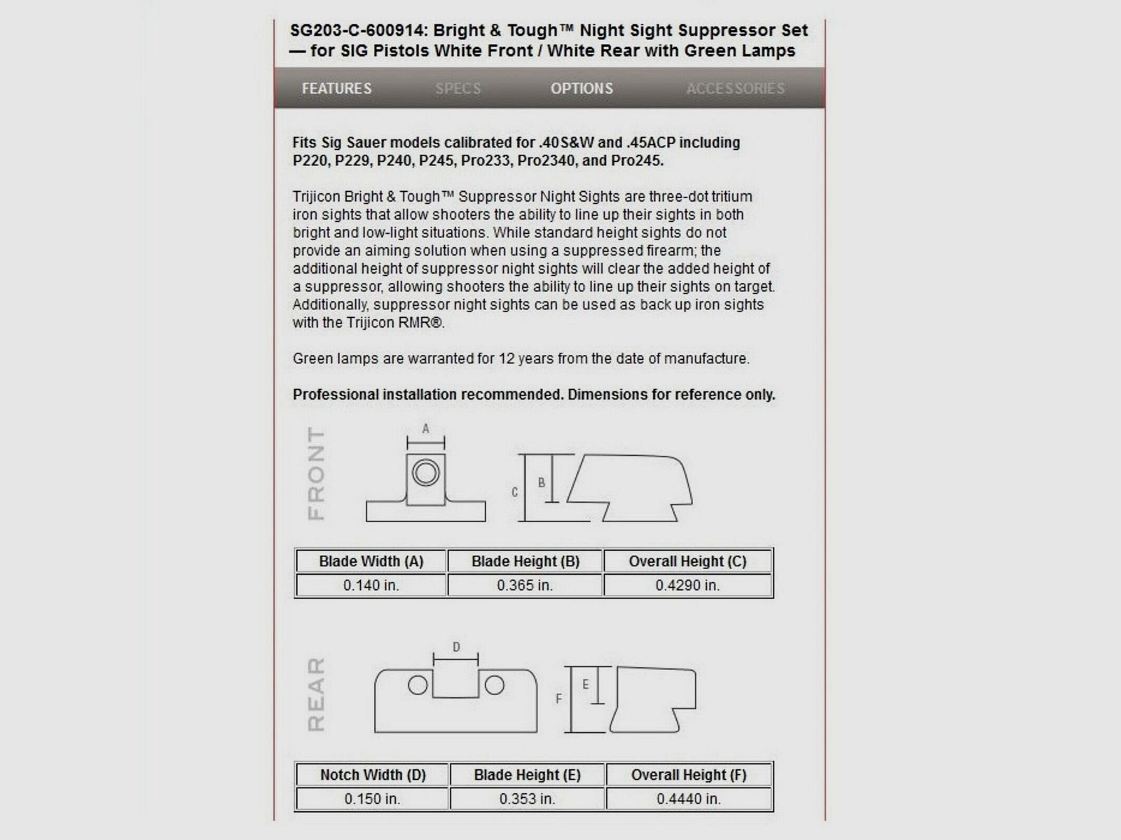 Trijicon N-Visier B&T Grün SIG P220+Pro Supp .40S&W/.45Auto