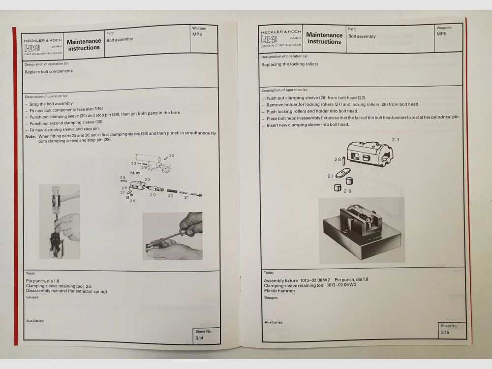 Heckler & Koch original HK MP5 SUBMACHINE GUN INSTRUCTIONS FOR MAINTENANCE AND REPAIR ID-No. 927859 ENG