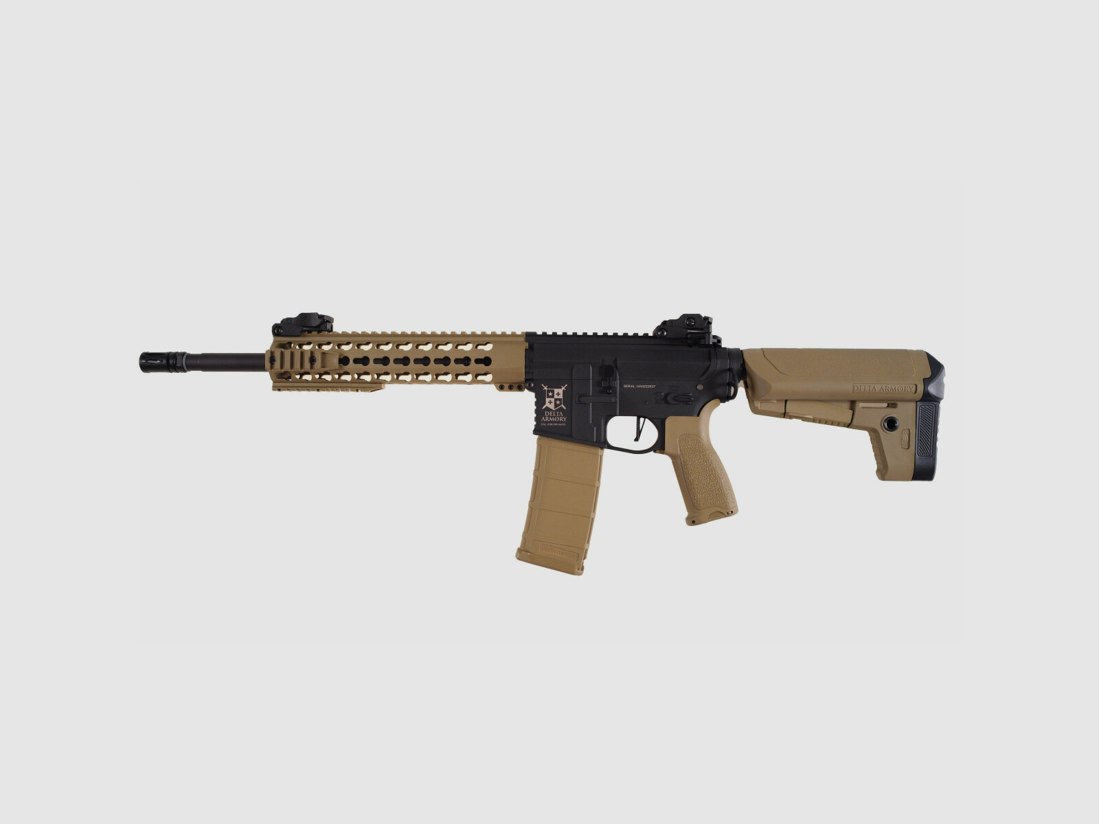 AR15 KeyMod 10 Zoll CHARLIE TAN/SCHWARZ S-AEG Softair Gewehr Frei ab 18 Jahren | Delta Armory Kopie