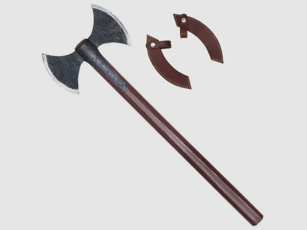 Wikinger Doppel-Axt 80cm + Lederschutz