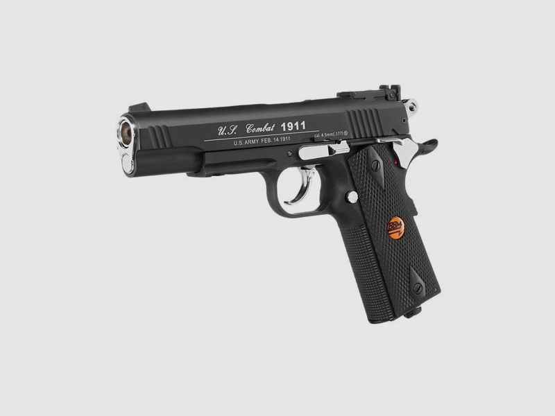 Bruni Guns US Combat M1911 CO2 Luftpistole Kal. 4,5mm BB Non Blowback mit Metallschlitten schwarz