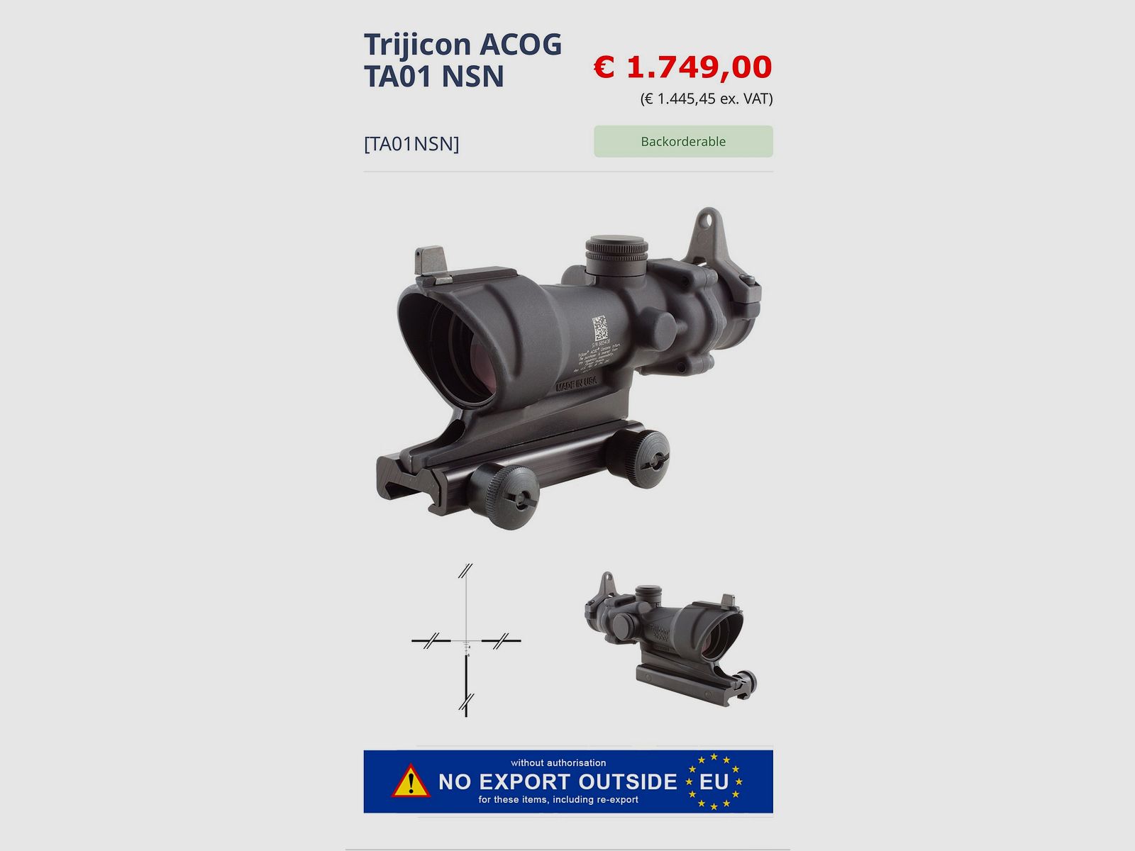 Offerta NUOVA Trijicon ACOG 4x32 TA01B .308