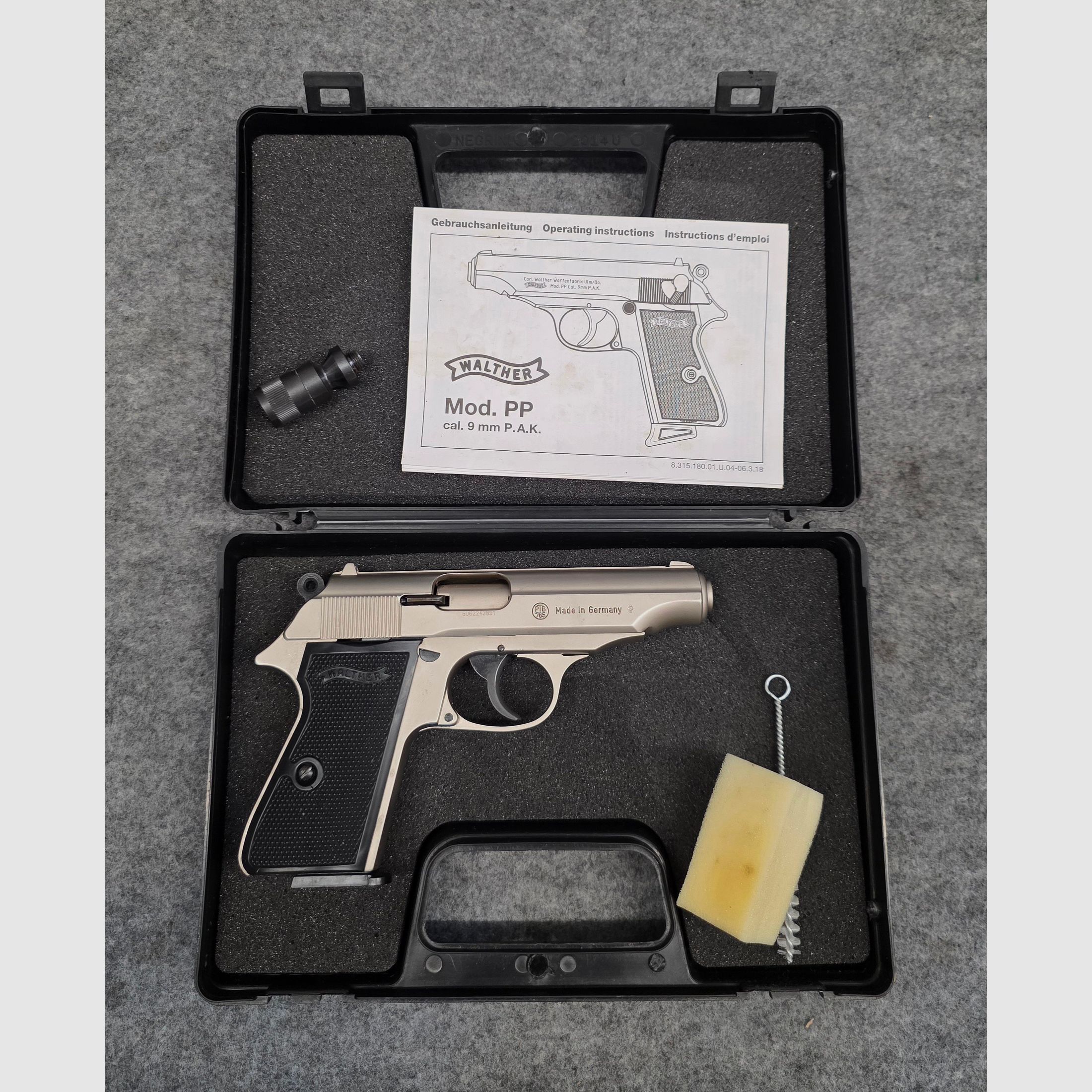Walther PP Kaliber 9mm PAK Nickel PTB 765 Schreckschuss SRS