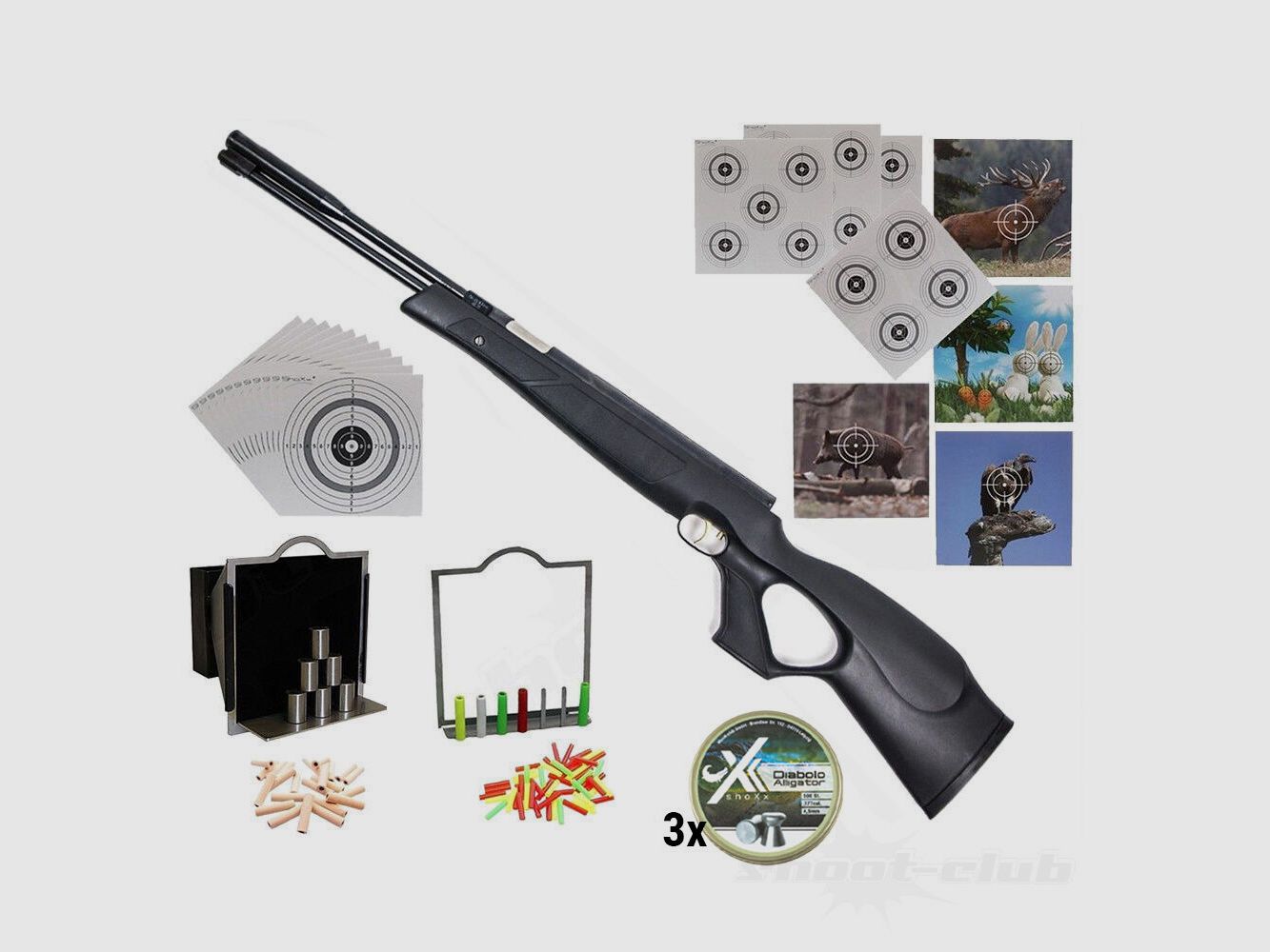 Fucile ad aria Weihrauch HW 97 Black Line cal. 4,5 mm set di bersagli