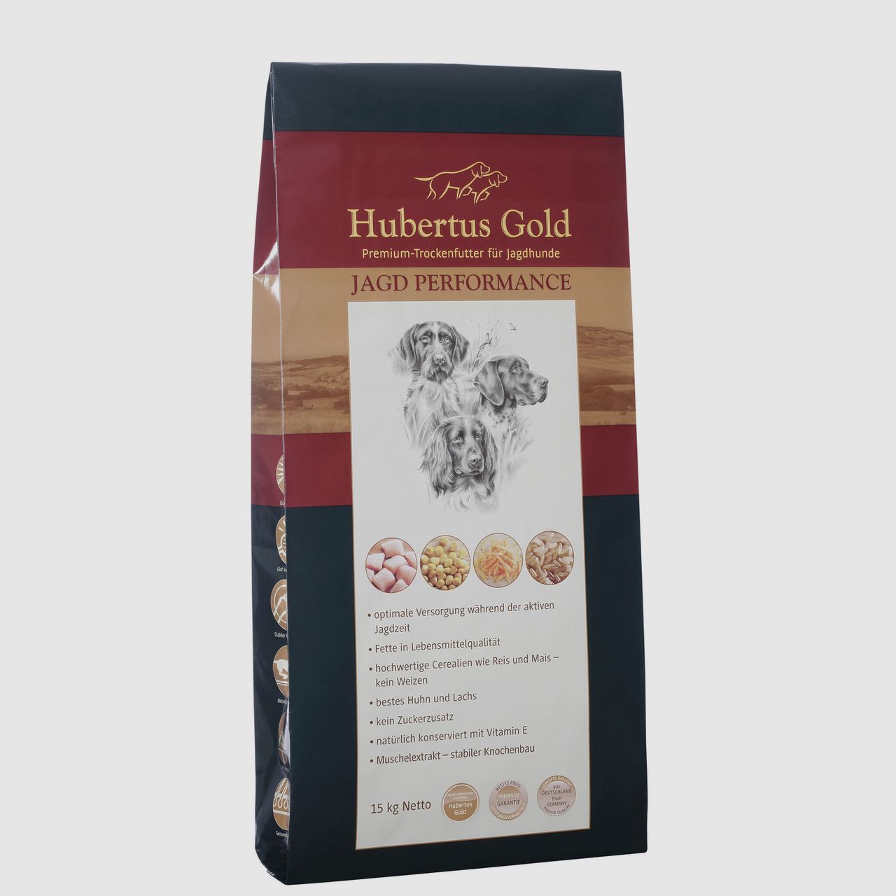 Hubertus Gold Jagd Performance Premium 14 kg + Hundesnack 350 g im Wert von 3,95