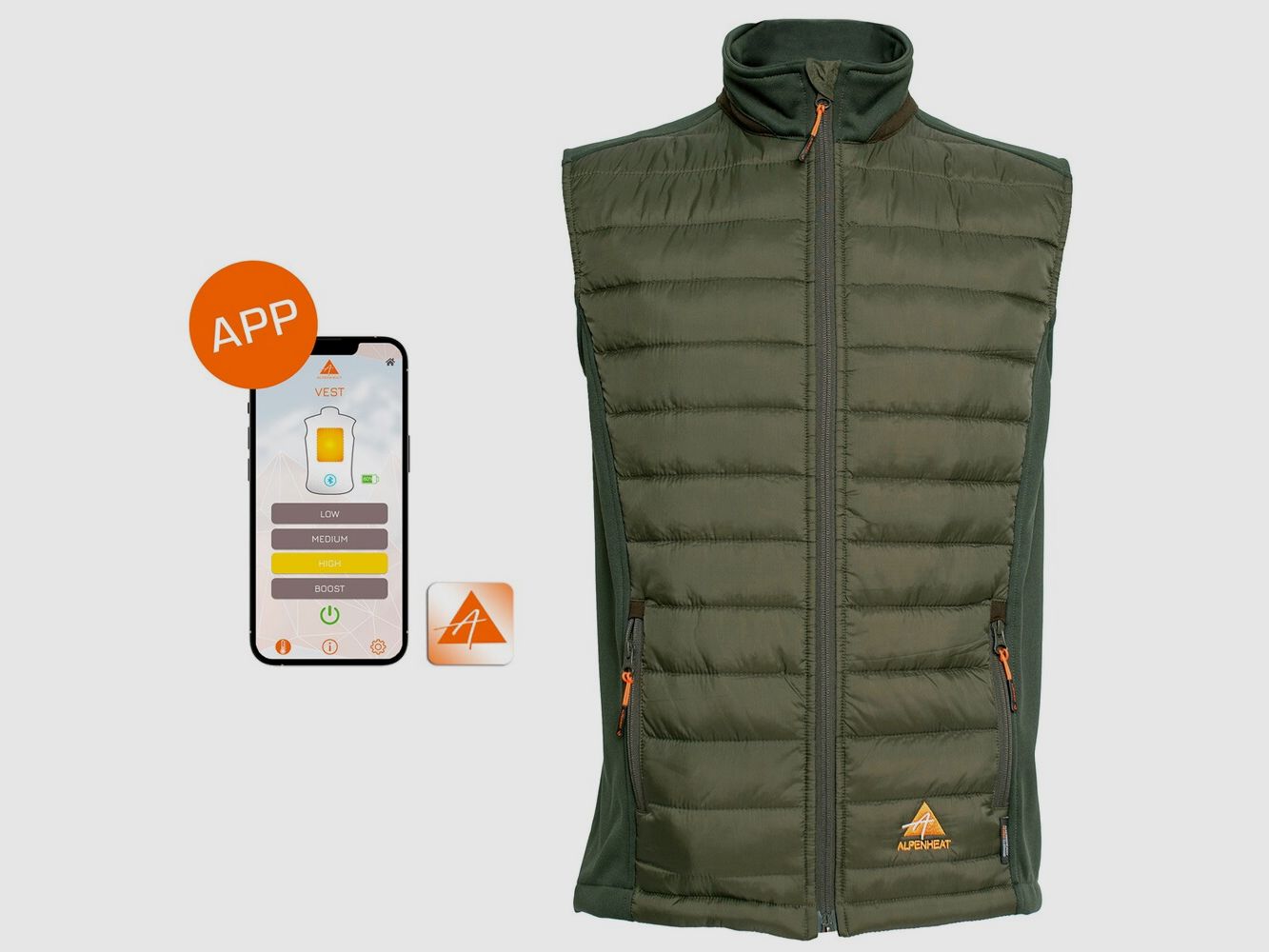 Alpenheat Fire-Air AJ35G-APP beheizte Weste (Olive), Bild 3 von 7