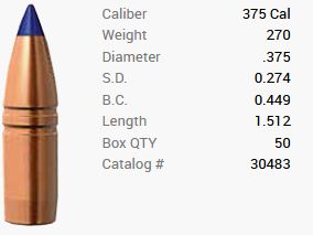 Barnes bullet .375/9.5mm 270GR Long-Range X Hunting BT 50 pieces