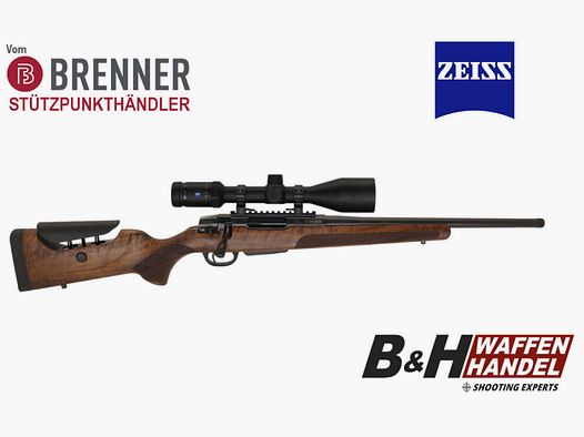 Brenner Komplettpaket: BR20 L.E. (Nussbaum, verstellbarer Schaftrücken) mit Zeiss V6 2.5-15x56