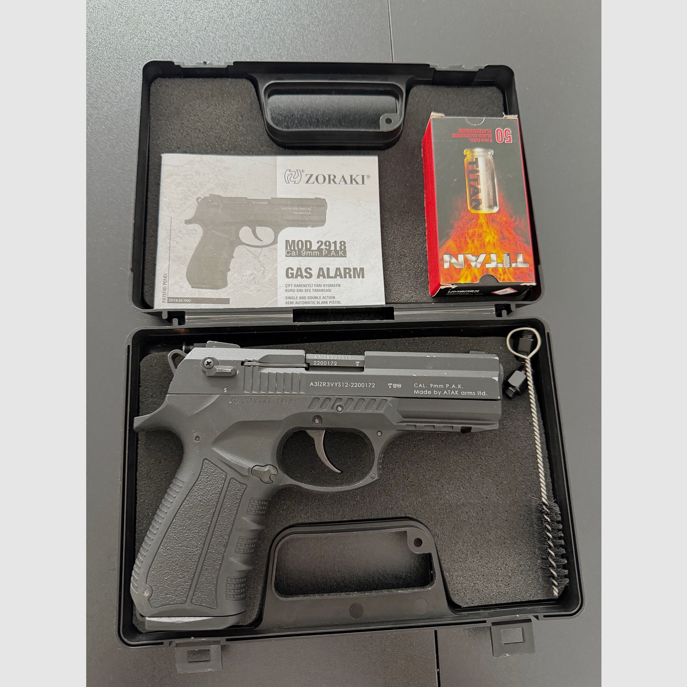 Zoraki 2918 blank firing pistol 9 mm PAK case PTB