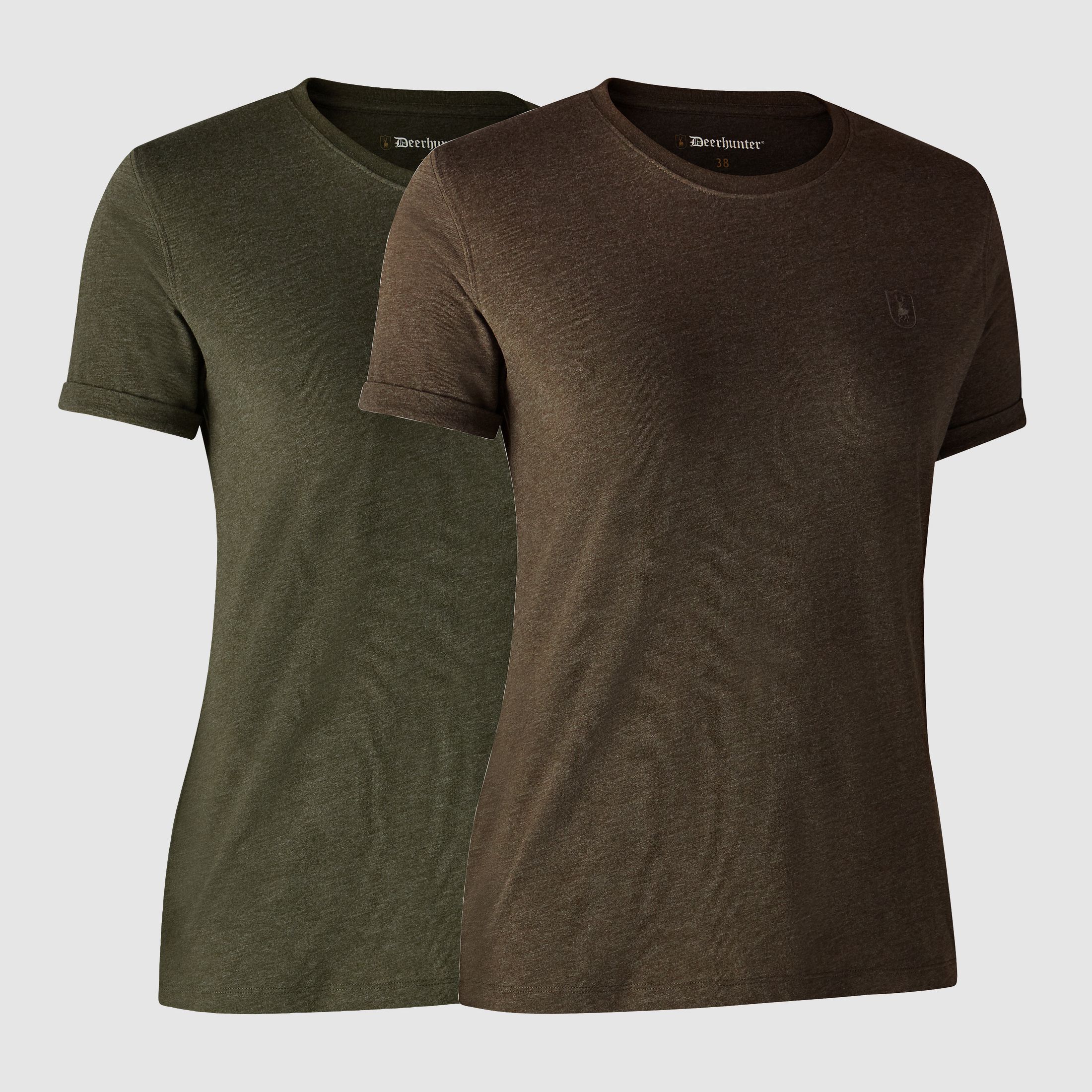 Camiseta básica para damas en paquete de 2 - Adventure Green mel/Brown Leaf mel. - Talla de ropa para mujeres: 46