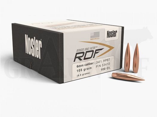.243 / 6 mm 105 gr / 6.8 g Nosler HPBT RDF Bullets 100 pieces