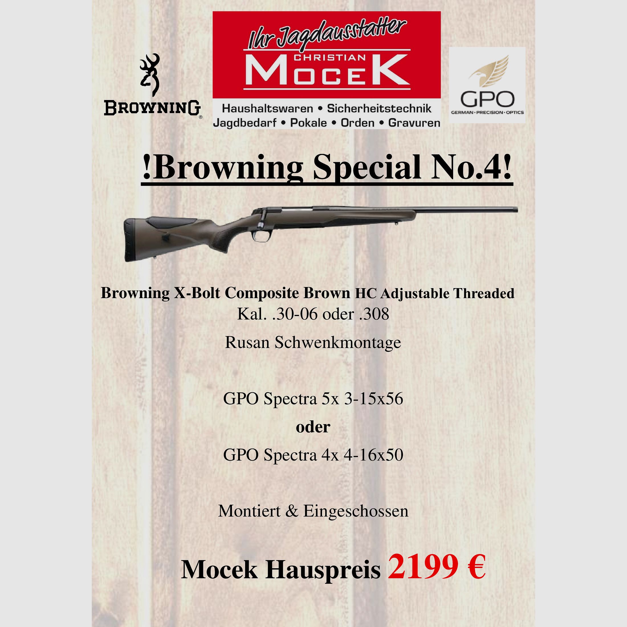Browning X-Bolt Composite Brown HC Adjustable Threaded, mit GPO Spectra