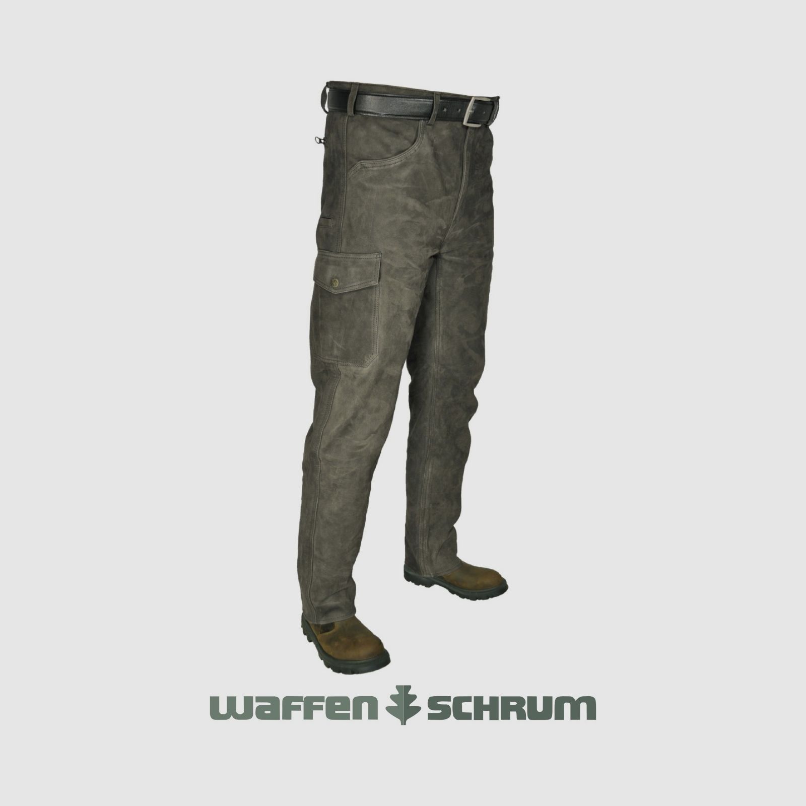 Hubertus Lederhose Trapper Dunkel Oliv