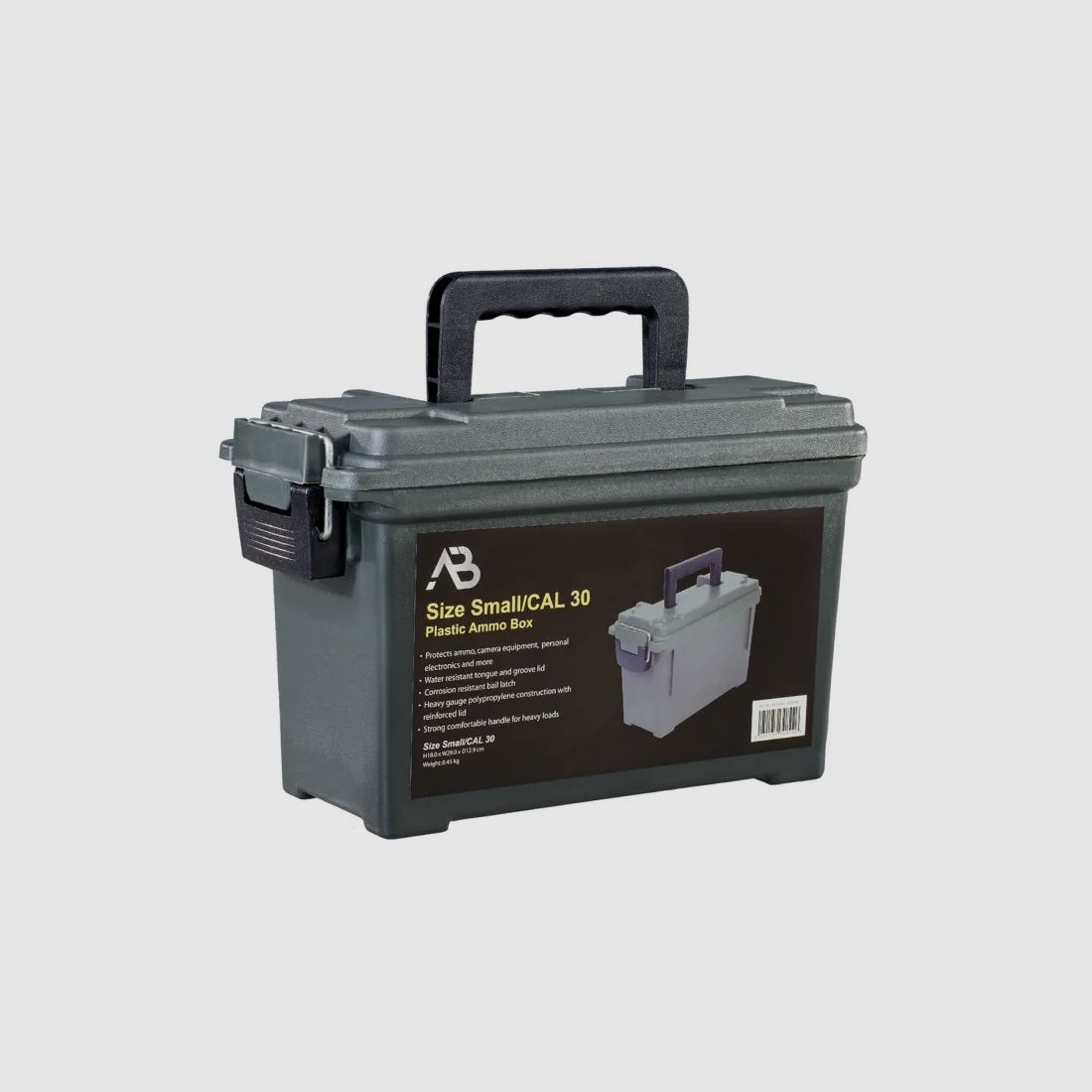 Scatola per munizioni Gr. 1 (Cal.30), plastica resistente agli urti, chiudibile a chiave, oliva, senza stampa